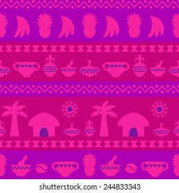 African Tribal Seamless Pattern. Ethnic ornament with different elements. Vector design for prints, backgrounds, textile