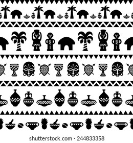African Tribal Seamless Pattern. Ethnic ornament with different elements. Vector design for prints, backgrounds, textile