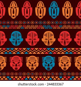 African Tribal Seamless Pattern. Ethnic ornament with different elements. Vector design for prints, backgrounds, textile