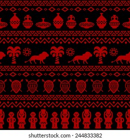 African Tribal Seamless Pattern. Ethnic ornament with different elements. Vector design for prints, backgrounds, textile