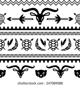 African Tribal Seamless Pattern. Ethnic ornament with different elements. Vector design for prints, backgrounds, textile