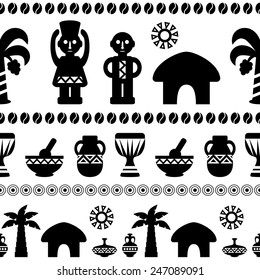 African Tribal Seamless Pattern. Ethnic ornament with different elements. Vector design for prints, backgrounds, textile
