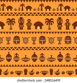 African Tribal Seamless Pattern. Ethnic ornament with different elements. Vector design for prints, backgrounds, textile