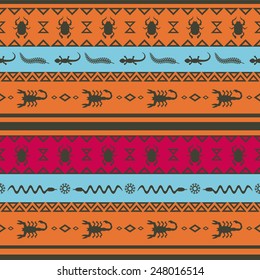 African Tribal Seamless Pattern. Ethnic ornament with different elements. Vector design for prints, backgrounds, textile
