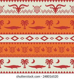 African Tribal Seamless Pattern. Ethnic ornament with different elements. Vector design for prints, backgrounds, textile