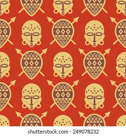 African Tribal Seamless Pattern. Ethnic ornament with different elements. Vector design for prints, backgrounds, textile