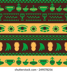African Tribal Seamless Pattern. Ethnic ornament with different elements. Vector design for prints, backgrounds, textile