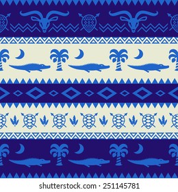 African Tribal Seamless Pattern. Ethnic ornament with different elements. Vector design for prints, backgrounds, textile