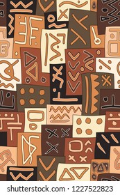 African Tribal Seamless Vector Pattern. Abstract Hand-Drawn Ethnic Background. Vertical Orientation