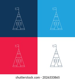 African Tribal Tent With Flag blue and red four color minimal icon set