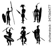 African tribal warriors in the battle suit and arms drawing sketch hand drawn vector illustration
