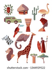 African tribal and wildlife element vector illustration