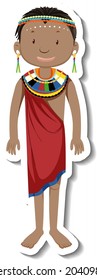 African tribal woman cartoon character sticker illustration
