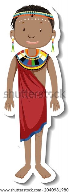 African Tribal Woman Cartoon Character Sticker Stock Vector (Royalty ...