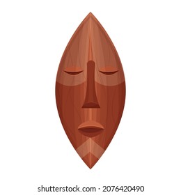 African tribal wooden mask, totem face, aborigine avatar in cartoon style isolated on white background. Detailed objects.