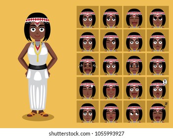 African Tribe Clothes Female Oromo Cartoon Emoticon Faces Vector Illustration