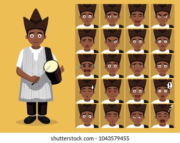 African Tribe Clothes Male Yoruba Cartoon Emotion faces Vector Illustration
