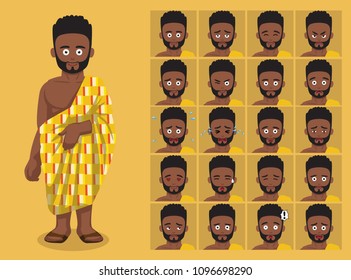 African Tribe Clothes Traditional Male Ashanti Cartoon Emoticon Faces Vector Illustration