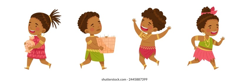 Personaje de Personas de tribu africana con conjunto de Vector infantil nativo