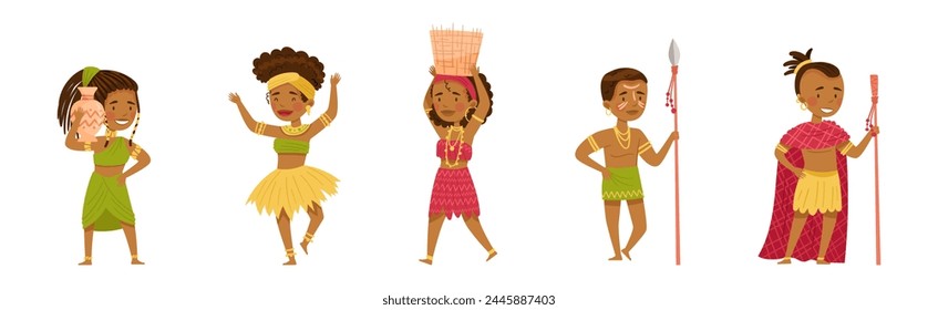 African Tribe People Character with Native Man and Woman Vector Set