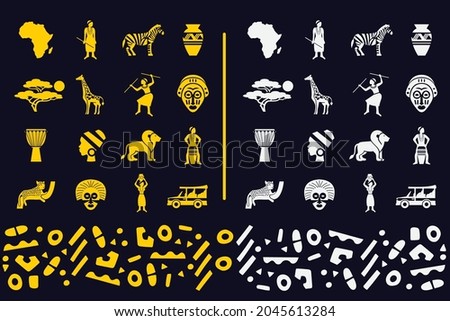 African Tribes Icons set with Pattern background