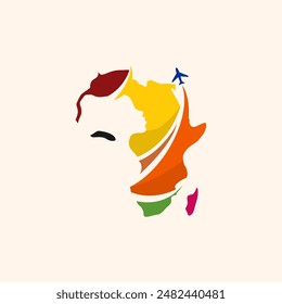 African trip and tour or traveling logo vector illustration, with shillouete african woman