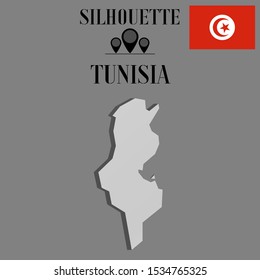 African Tunisia outline world map silhouette vector illustration, creative design background, national country flag, objects, element, symbols from countries all continents set.