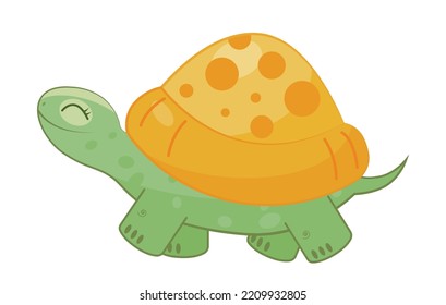 African turtle concept. Slow green animal with yellow shell. Poster or banner, sticker for messenger. Happy character. Nature and fauna, wild life, Savannah. Cartoon flat vector illustration