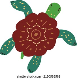 African Turtle with a pattern on the shell. Vector cartoon illustration in a naive flat style