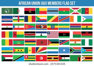 African Union, AU Members Flag Set Vector Illustration