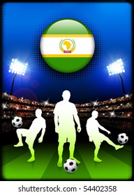 African Union Flag Button with Soccer Match in Stadium Original Illustration