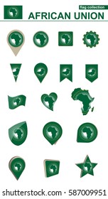 African Union Flag Collection. Big set for design. Vector Illustration.