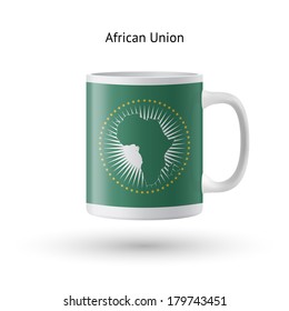 African Union flag souvenir mug isolated on white background. Vector illustration.