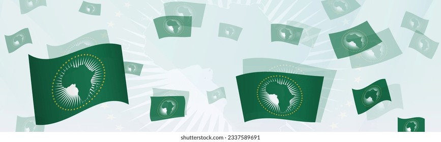 Abstraktes Design mit dem Thema "Die Afrikanische Union" auf einem Banner. Abstraktes Hintergrunddesign mit nationalen Flaggen. Vektorgrafik.