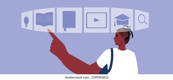 African University Student and Hologram, Contemporary Flat Vector Stock Illustration As Concept black lives matter