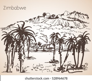 African view sketch on map. Isolated on white background