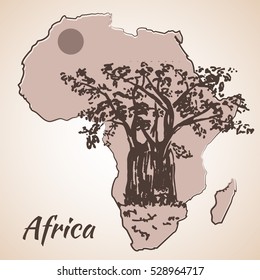 African view sketch on map. Isolated on white background