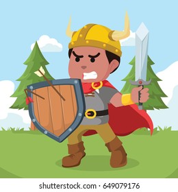 african viking holding shield and sword