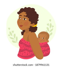 African villager with baby on her back