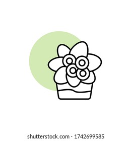 Violeta africana, ícono de flor. Línea simple, contorno de elementos vectores de flora con círculo verde para ui y ux, sitio web o aplicación móvil
