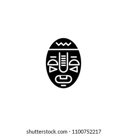 African vodoo mask black icon concept. African vodoo mask flat  vector symbol, sign, illustration.