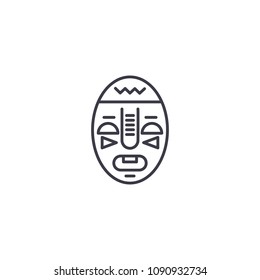 African vodoo mask linear icon concept. African vodoo mask line vector sign, symbol, illustration.