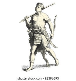 African warrior - vintage engraved illustration - "Costumes anciens et modernes " by Cesare Veccello ed.Firmin-Didot  in 1859 - Paris