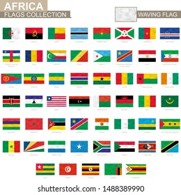 African waving flag collection. Vector illustration.