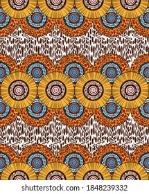 African Wax Print fabric, Ethnic handmade ornament for your design, Afro Ethnic flowers and tribal motifs geometric elements. Vector texture, Africa seamless textile Ankara fashion style