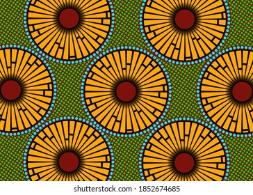 African Wax Print fabric, Ethnic handmade ornament for your design, Afro Ethnic flowers and tribal motifs geometric elements. Vector texture, Africa striped seamless textile Ankara fashion style