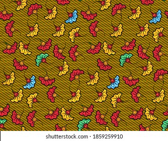 African Wax Print fabric, Ethnic handmade ornament seamless design, tribal pattern motifs floral elements. Vector texture, afro colorful textile Ankara fashion style. Pareo wrap dress wedding flowers