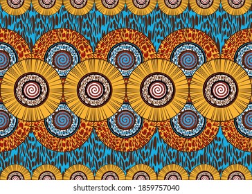 African Wax Print fabric, Ethnic handmade ornament for your design, Afro Ethnic flowers and tribal motifs pattern geometric elements. Vector texture, Africa seamless textile Ankara fashion style