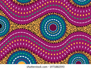 African Wax Print fabric, Ethnic handmade ornament for your design, Ethnic and tribal motifs geometric elements. Vector texture, afro textile Ankara fashion style. Pareo wrap dress, batik style