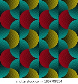 African Wax Print Stoff, Seamless Kanka Kikoy Ornament für Ihr Design, bunten Stammesmotive, überlappende geometrische Elemente. Vektorgrafik, Afro-Kitesurf, Textil, Ankara-Modehintergrund